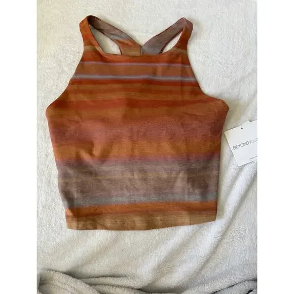 Beyond Yoga Tank Crop Top Shelf Bra Sunset Refocus Softmark Sunset Medium NWT - Picture 1 of 8